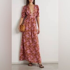 Hannah Artwear Surya Open-back Floral-print Silk-habotai Maxi Dress size 3 US L